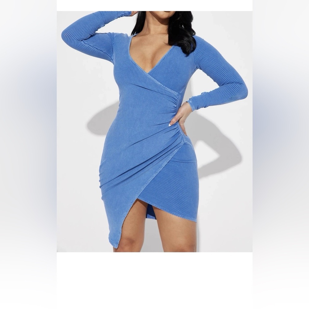Fashion Nova Jean Blue Natalia Body Sculpting BodyCon Short Dress Size M/L - Picture 2 of 13